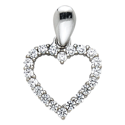 14K White Gold Classic Open Heart Pendant accented with Cubic Zirconia
