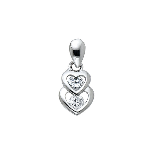 14K White Gold Double Heart Pendant accented with Cubic Zirconia