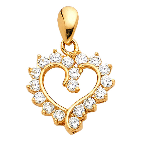 14K Yellow Gold Cubic Zirconia Open Heart Design Pendant