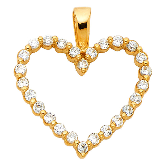 14K Yellow Gold Open Heart Pendant accented with Cubic Zirconia