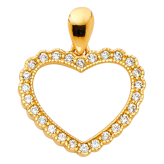 14K Yellow Gold Cubic Zirconia Heart Outline Pendant
