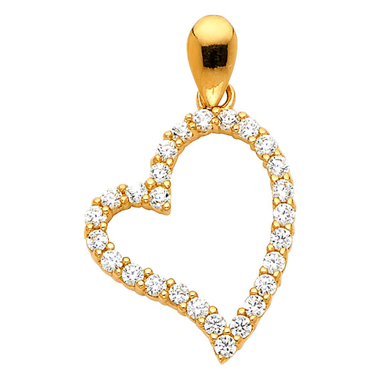 14K Yellow Gold Open Heart Pendant accented with Cubic Zirconia