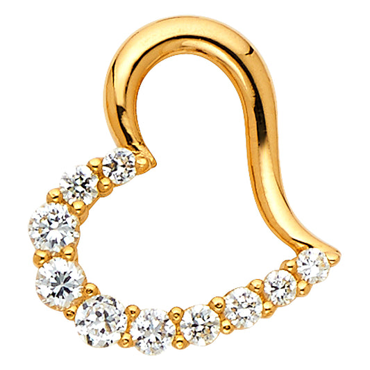 14K Yellow Gold Open Heart Pendant accented with Cubic Zirconia