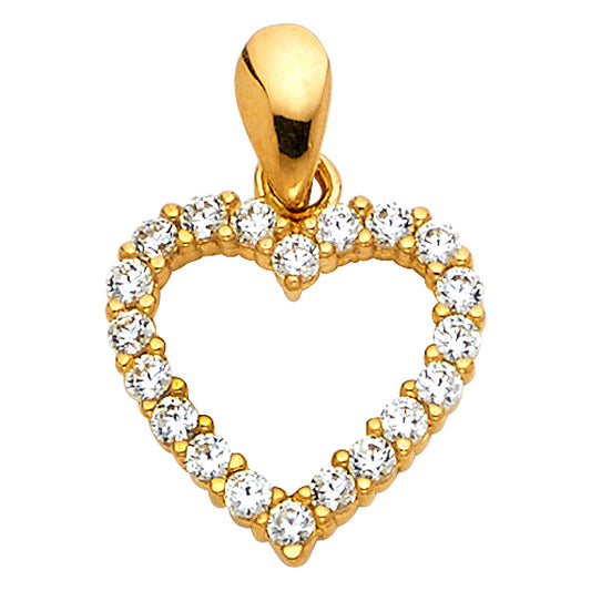 14K Yellow Gold Open Heart Pendant accented with Cubic Zirconia