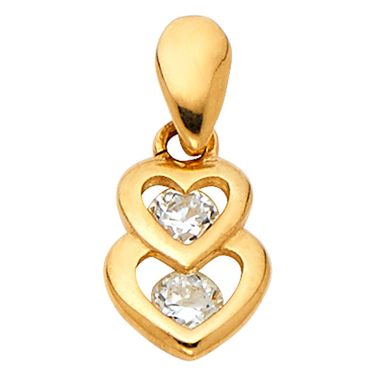 14K Yellow Gold Double Heart Pendant accented with Cubic Zirconia