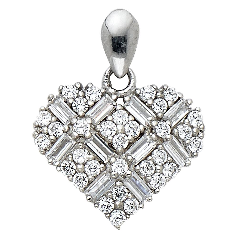 14K White Gold Heart Pendant accented with Cubic Zirconia