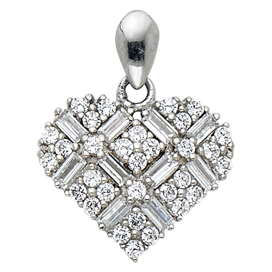 14K White Gold Heart Pendant accented with Cubic Zirconia