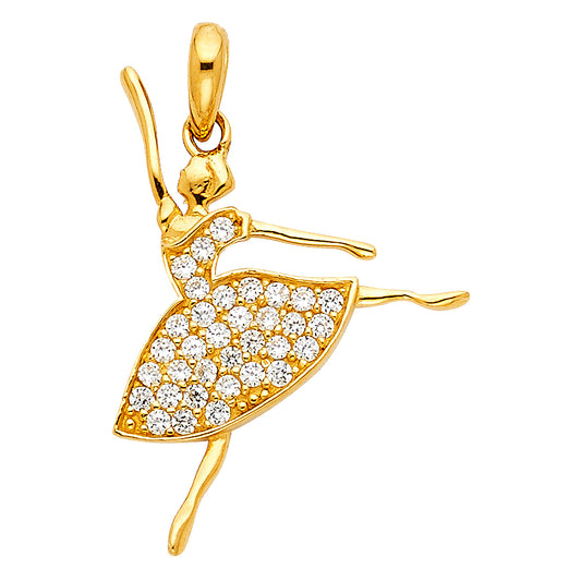 14K Yellow Gold Ballerina Pendant accented with Cubic Zirconia