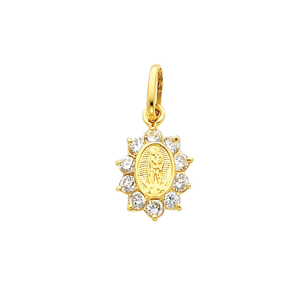 14K Yellow Gold Virgen de Guadalupe Charm with CZ Halo