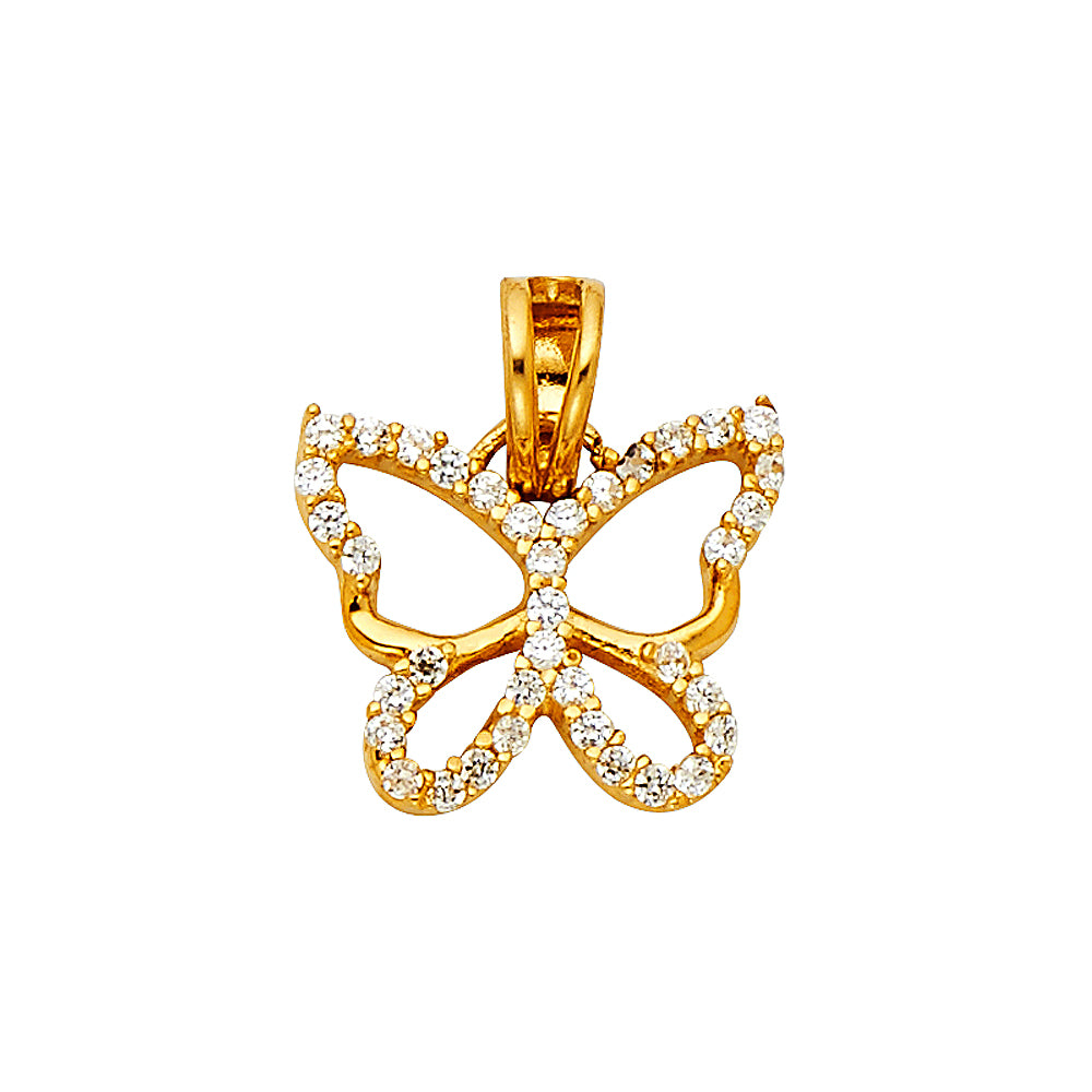 14K Yellow Gold Butterfly CZ Pendant