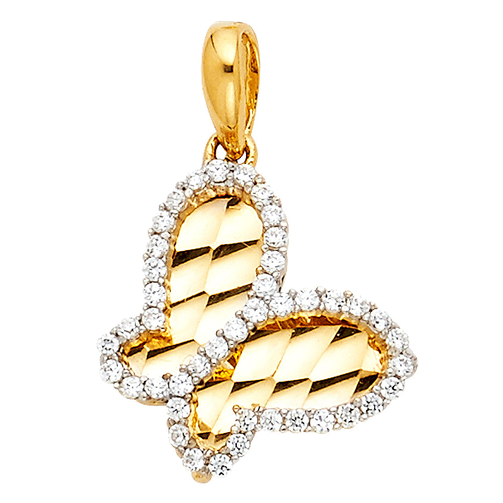 14K Yellow Gold Butterfly CZ Pendant