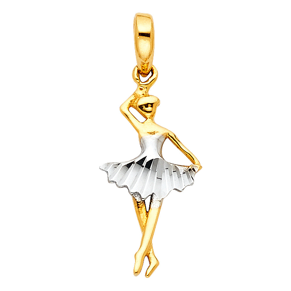 14K Two-Tone Gold Ballerina Pendant with Diamond-Cut Skirt