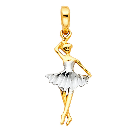 14K Two-Tone Gold Ballerina Pendant with Diamond-Cut Skirt