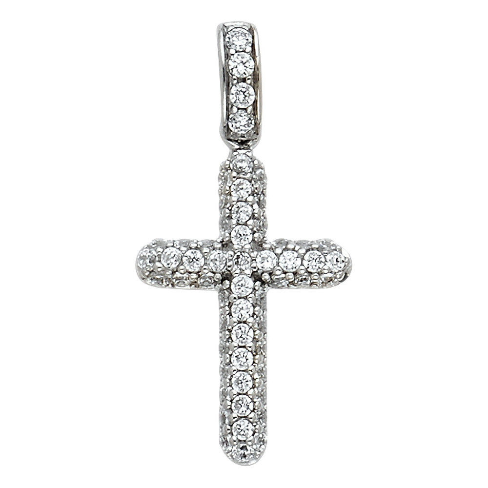 14K White Gold CZ Cross Pendant aprox 1" tall