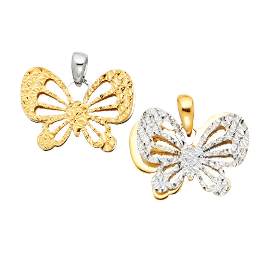 14K Two-Tone Gold Reversable (Single) Butterfly Design Pendant