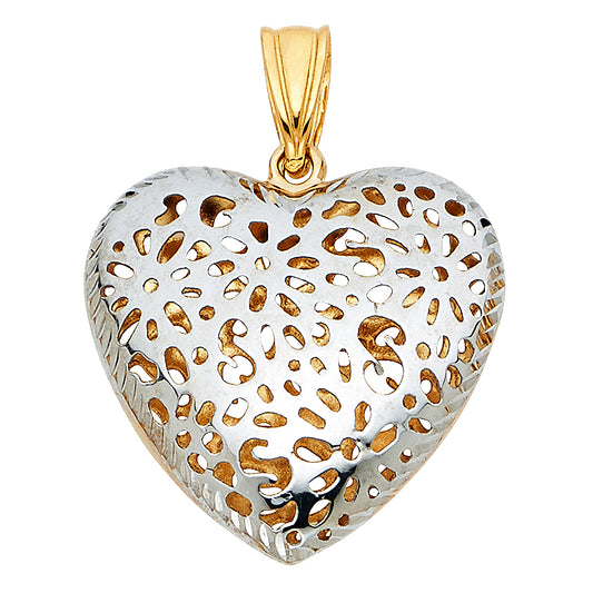 14K Two-Tone Gold Textured Heart Pendant