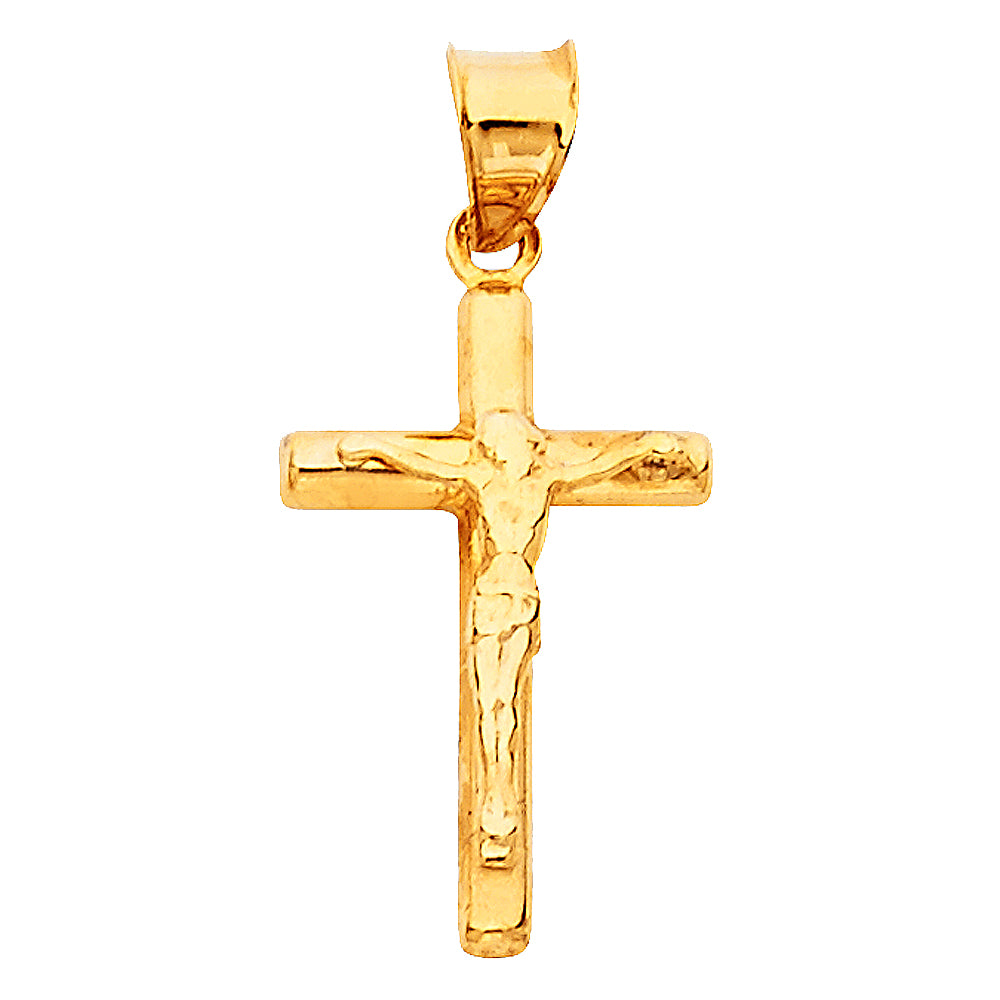14K Yellow Gold High-Polished Tube Crucifix Pendant with INRI & Christ Figure aprox 3/4" Tall
