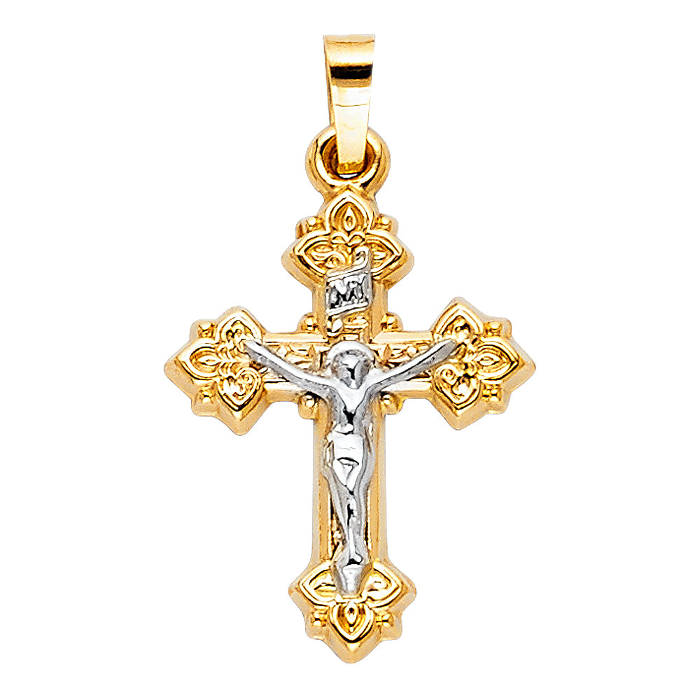 14K Yellow Gold Two-Tone Ornate Crucifix Pendant aprox 1" tall