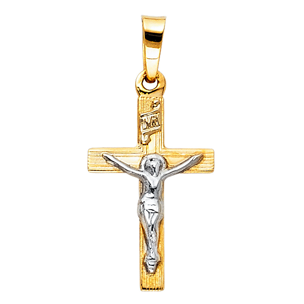 14K Yellow Gold Two-Tone Crucifix Pendant aprox 1" tall
