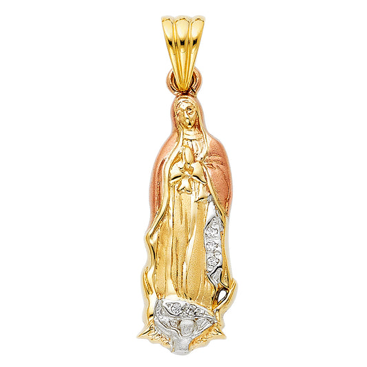 14K Tri-Color Gold Our Lady of Guadalupe Pendant with CZ Accents