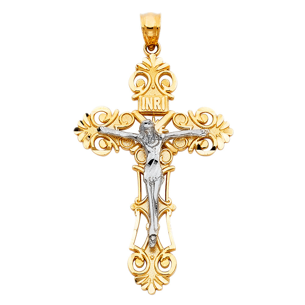 14K Two-Tone Gold Ornate Crucifix Pendant