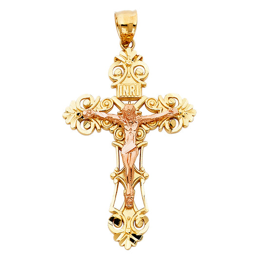 14K Two-Tone Gold Ornate Crucifix Pendant