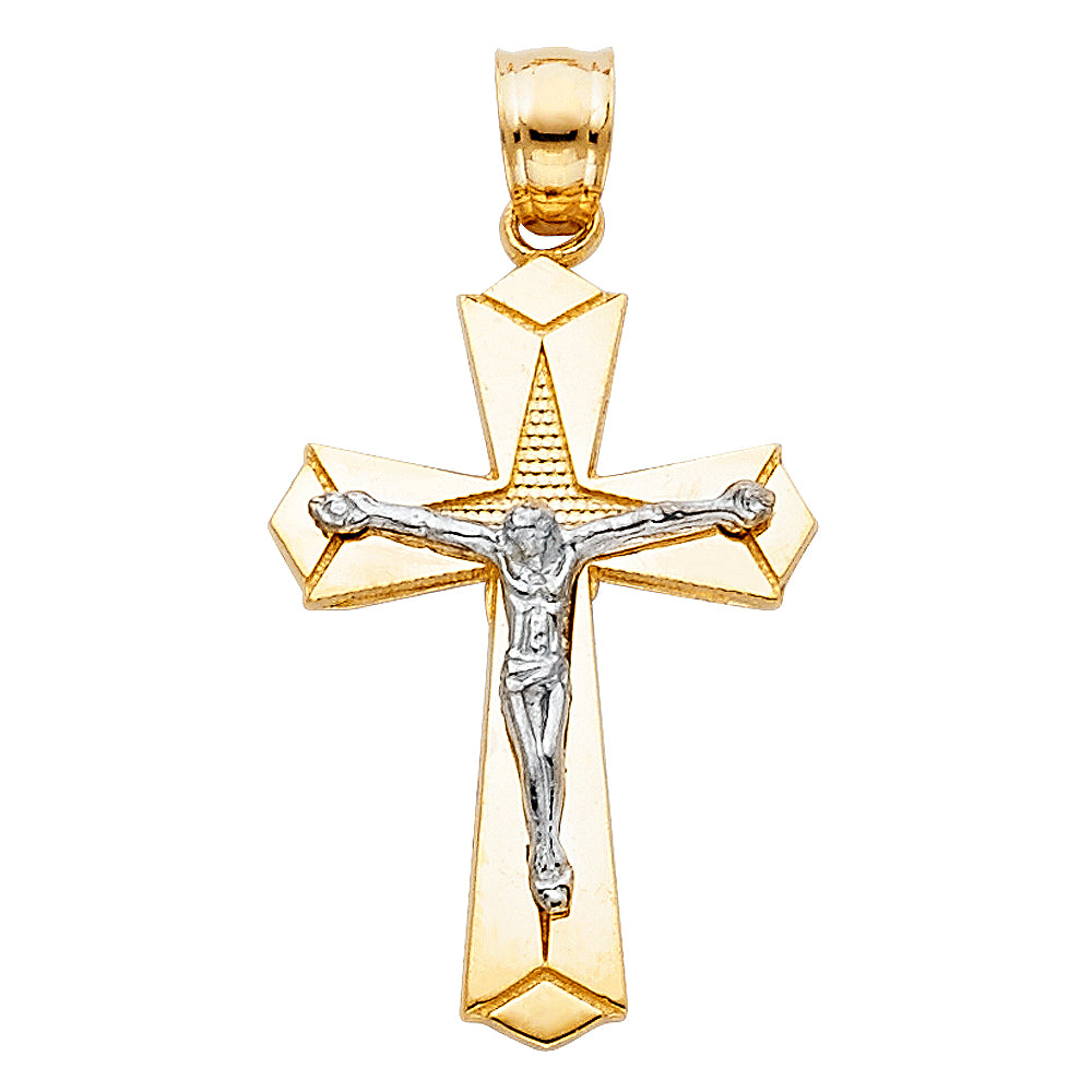 14K Two-Tone Gold Faceted Crucifix Pendant
