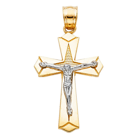14K Two-Tone Gold Faceted Crucifix Pendant