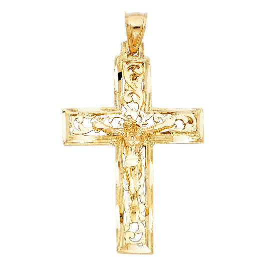 14K Yellow Gold Filigree Crucifix Pendant