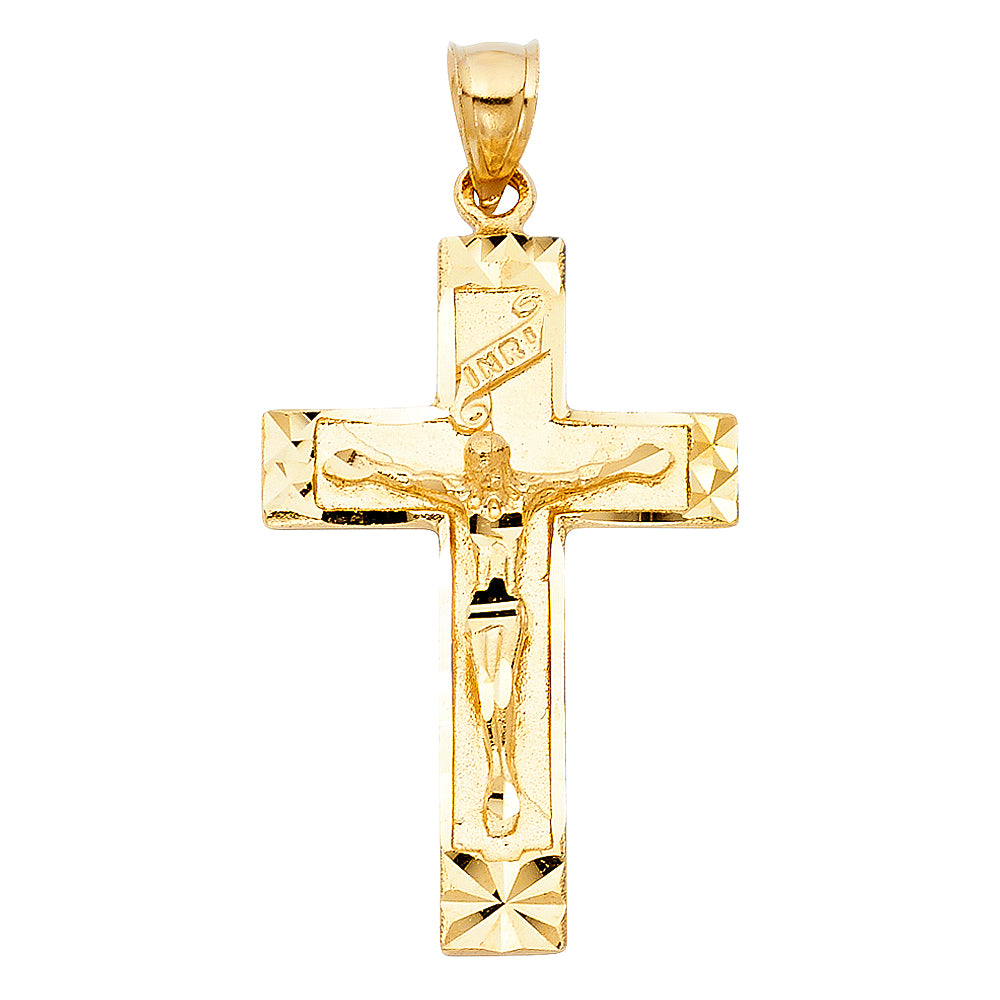 14K Yellow Gold Diamond-Cut Crucifix Pendant