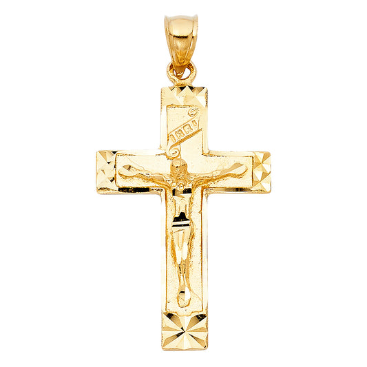 14K Yellow Gold Diamond-Cut Crucifix Pendant
