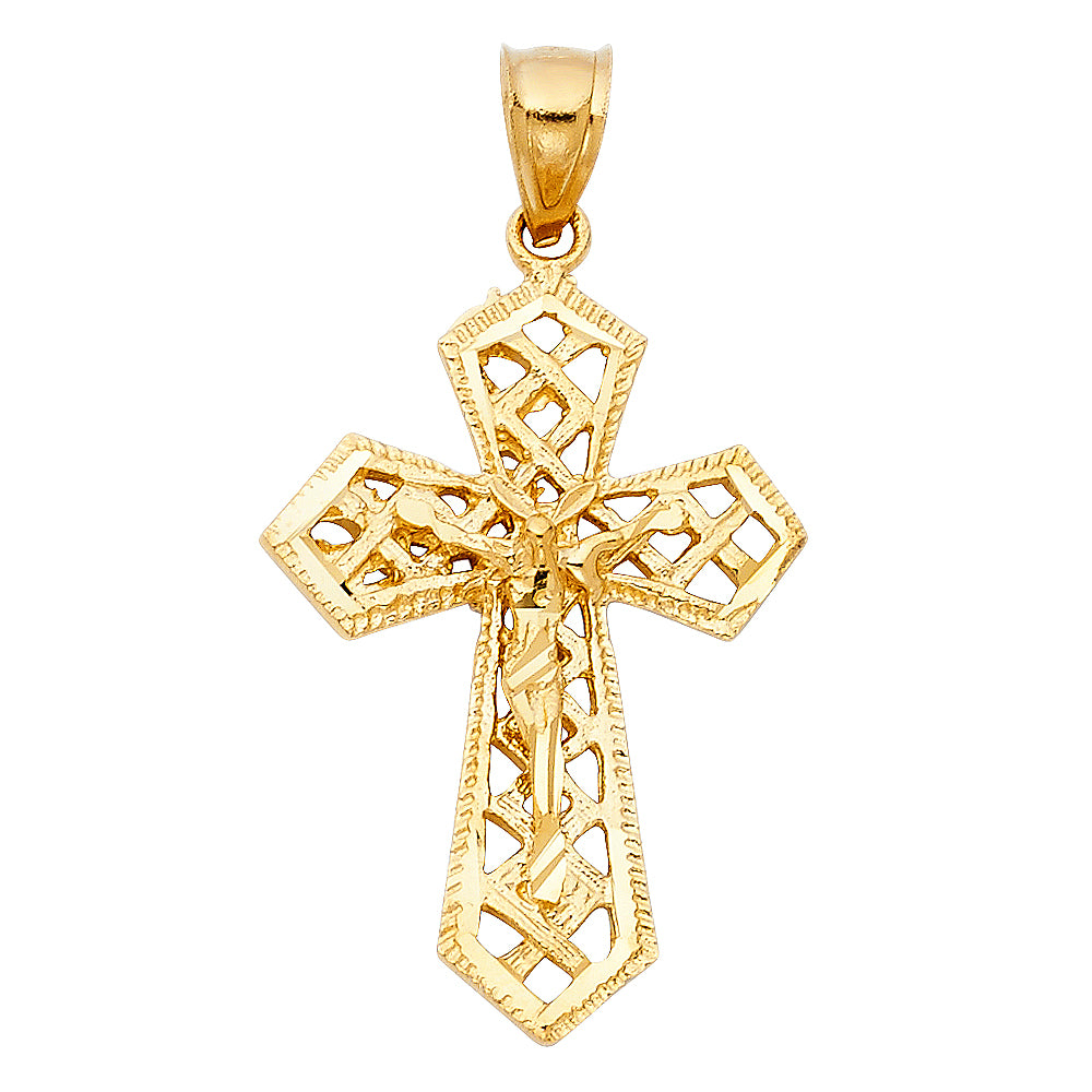 14K Yellow Gold Open Filigree Crucifix Pendant