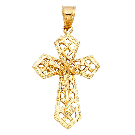 14K Yellow Gold Open Filigree Crucifix Pendant