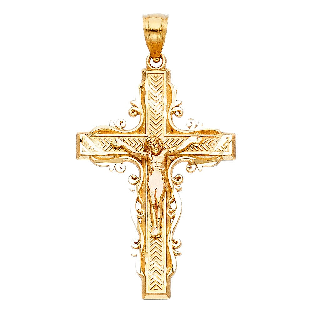14K Two-Tone Gold Fancy Crucifix Pendant
