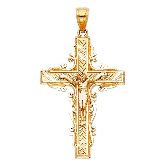 14K Two-Tone Gold Fancy Crucifix Pendant