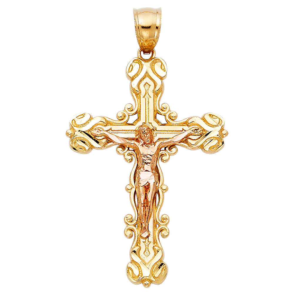 14K Two-Tone Gold Ornate Crucifix Pendant