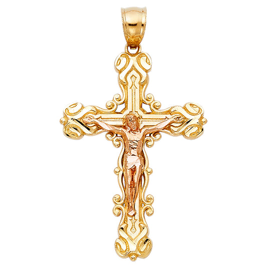 14K Two-Tone Gold Ornate Crucifix Pendant