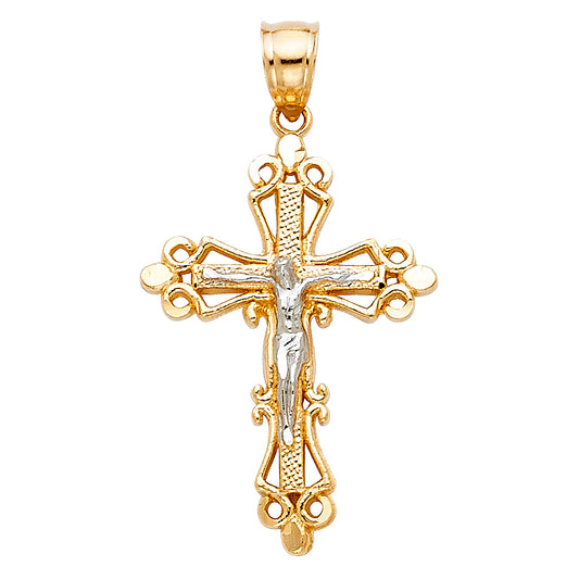14K Two-Tone Gold Filigree Crucifix Pendant