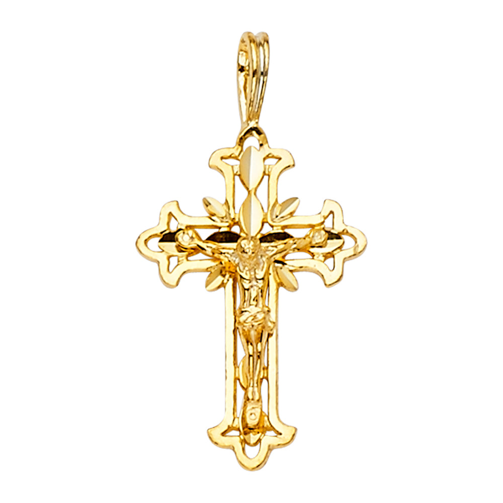 14K Yellow Gold Filigree Cross Crucifix Pendant aprox 3/4" tall
