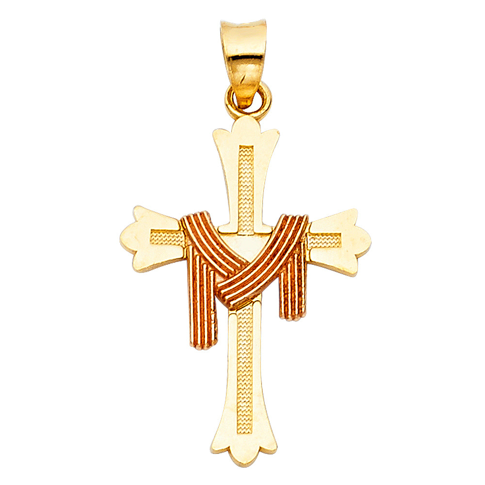 14K Two-Tone Gold Draped Robe Cross Pendant aprox 1" tall