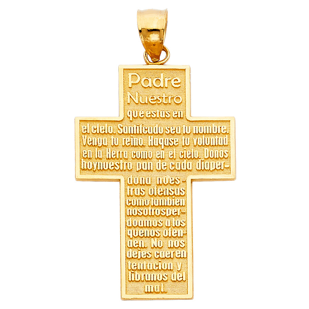 14K Yellow Gold Padre Nuestro Prayer Cross Pendant aprox 1 1/2" tall