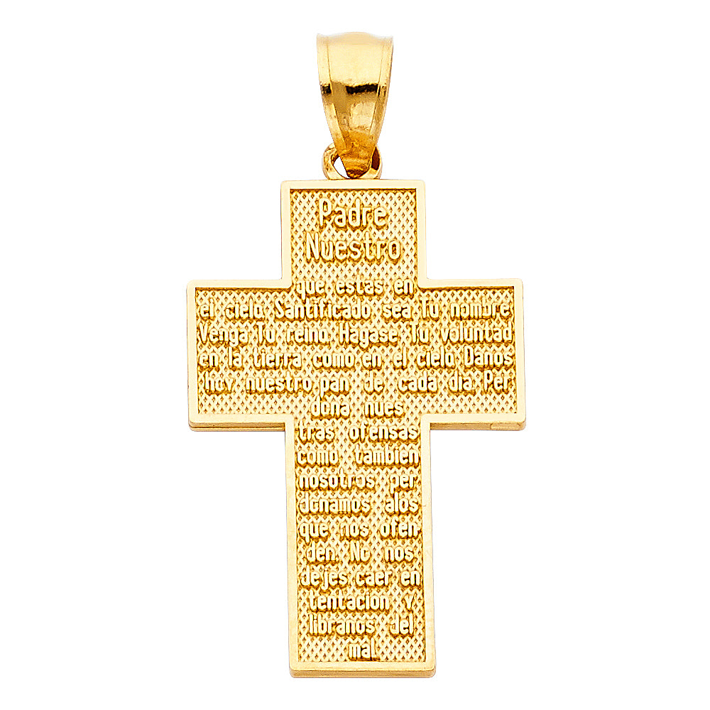 14K Yellow Gold Padre Nuestro Prayer Cross Pendant aprox 1 1/4" tall