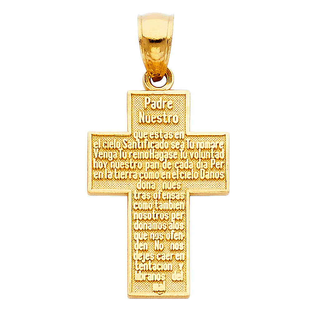 14K Yellow Gold Padre Nuestro Prayer Cross Pendant aprox 3/4" tall