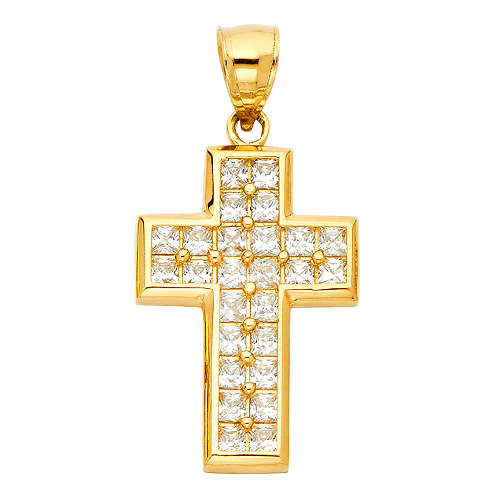 14K Yellow Gold CZ Cross Pendant aprox 1" tall