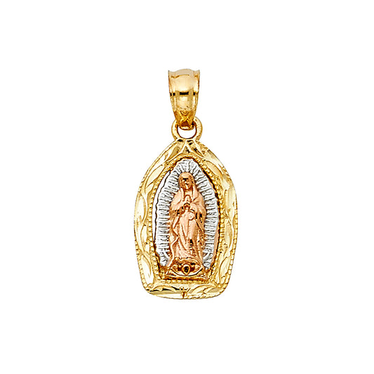 14K Tri-Color Gold Virgen de Guadalupe Framed Pendant