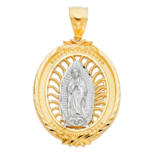 14K Two-Tone Gold  Virgen de Guadalupe Oval Medallion Pendant
