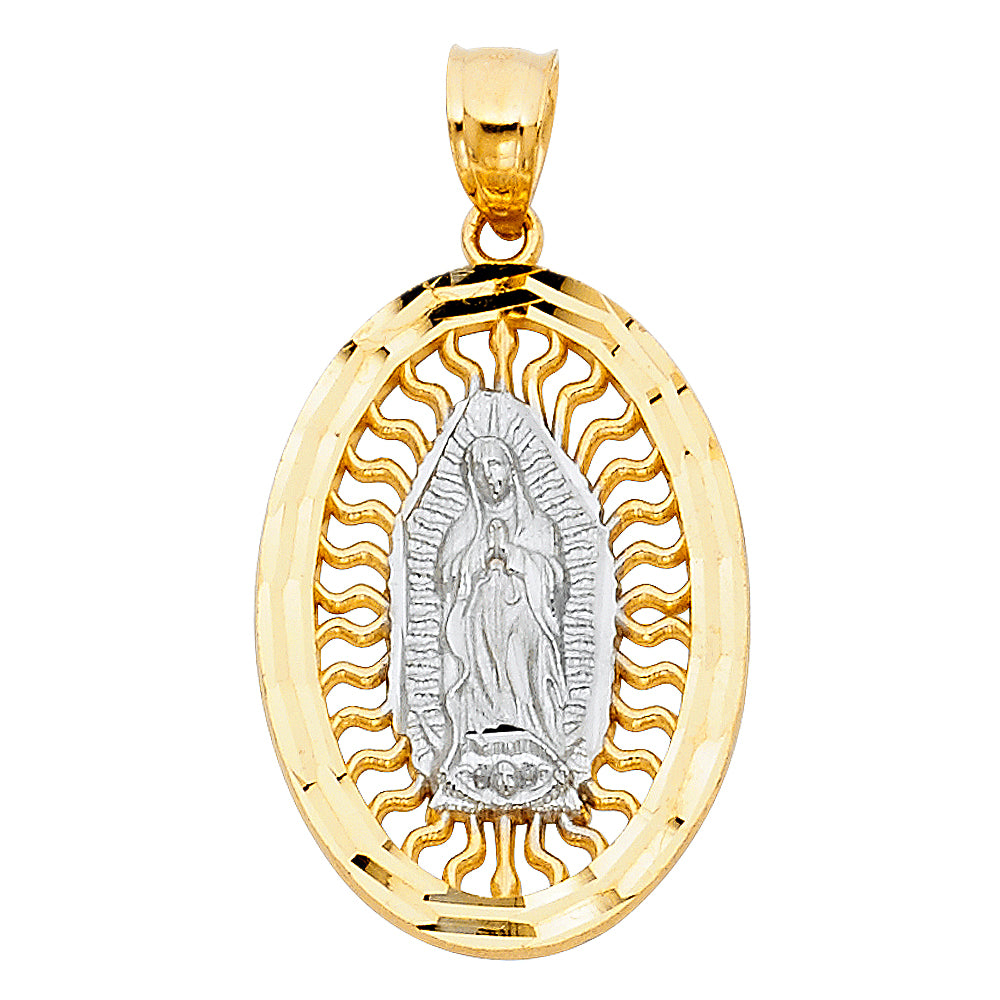 14K Two-Tone Gold  Virgen de Guadalupe Radiant Oval Pendant