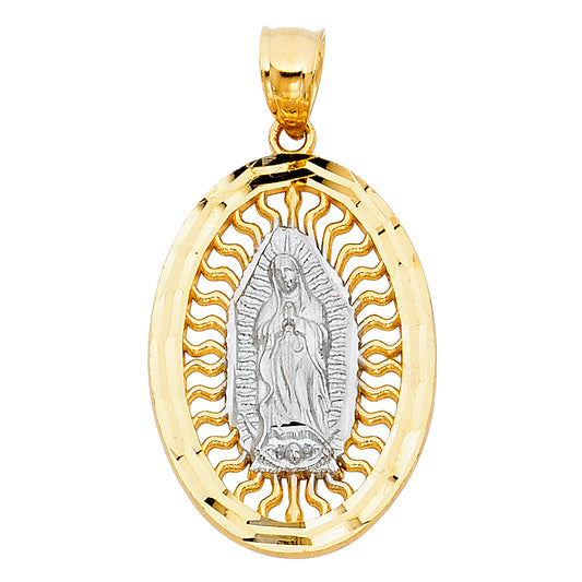 14K Two-Tone Gold  Virgen de Guadalupe Radiant Oval Pendant