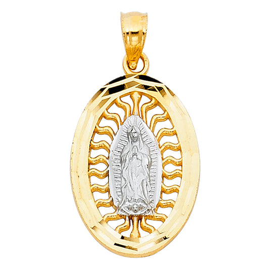 14K Two-Tone Gold  Virgen de Guadalupe Radiant Oval Pendant
