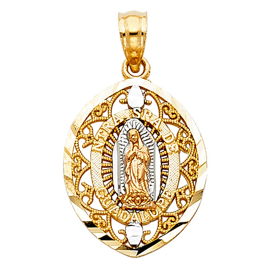 14K Tri-Color Gold Virgen de Guadalupe Filigree Pendant
